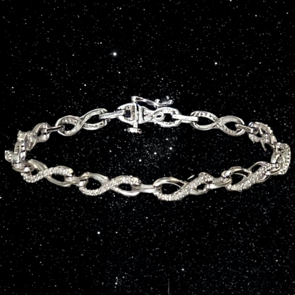 Estate 10K White Gold Diamond Infinity Link Bracelet - 7.25" - Over 7 grams